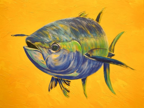 I Hope You Like Yellow (sold), Acrylic by Amy-Lauren Lum Won - Kauai fish art, Hawaii fish paintings